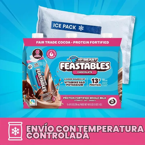 Vista 4 de MrBeast Feastables Protein - Bebida de leche de chocolate, estable