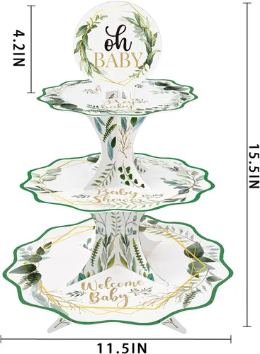 Vista 5 de Oh Baby - Soporte para cupcakes para baby shower, color verde salvia, para niños y niñas, baby shower, bienvenida, revelación de género, suministros