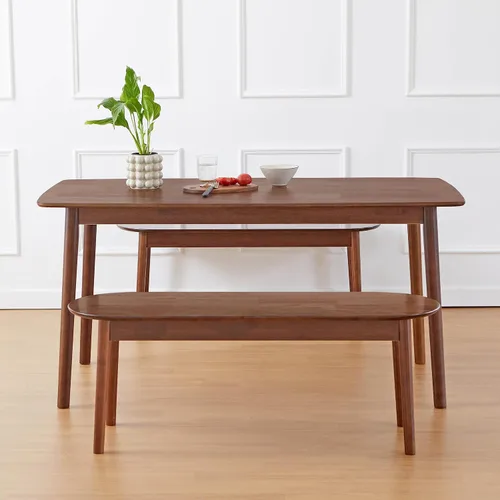 Vista 6 de Livinia Aslan Mesa de comedor rectangular de madera de roble malayo de 59 pulgadas, escritorio grande de cocina de madera maciza (nogal)