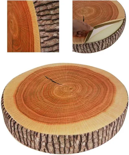 Vista 2 de Cojín de espuma viscoelástica con rodajas de madera en 3D, cojín de tronco, silla de muñeca, cojín de asiento para casa, oficina, árbol Gingko