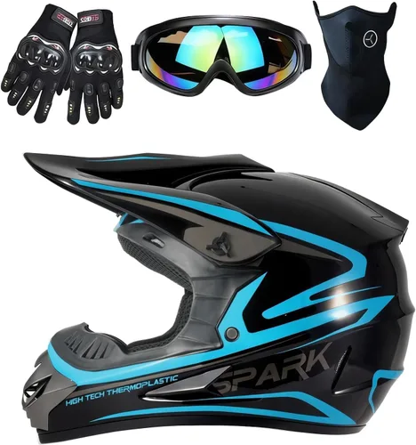 Vista 15 de Casco para niños y jóvenes para bicicleta de tierra, motocross, todoterreno, motocicleta, ATV, UTV, bicicleta de calle, Combo de guantes, gafas