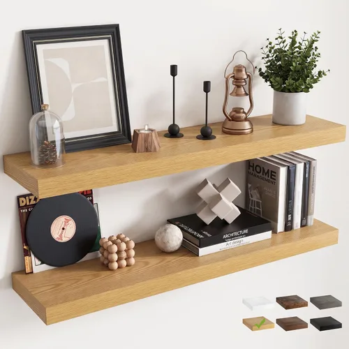 Vista 31 de 16 Inch Floating Shelves for Wall 2 Pack, 8"D Wood Grain Bathroom Shelves Acabado negro