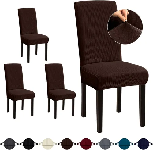 Vista 49 de Sufdari Juego de 4 fundas para sillas de comedor, color beige, antideslizantes, de elastano, elásticas, para comedor, hotel (Grande)