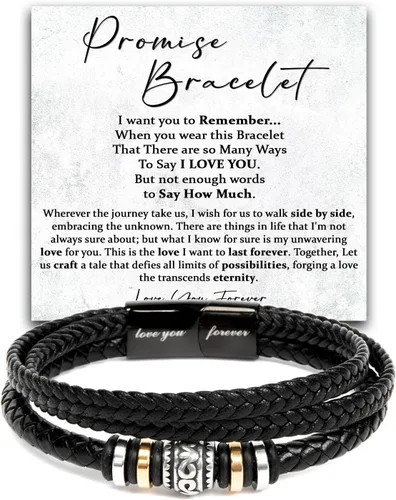 Vista 16 de Pulsera Promesa Para Él, Pulsera de Cuero Trenzado y Acero Inoxidable con Infinito, Letra "Te Amo Para Siempre", Regalos de Promesa Para Hombre