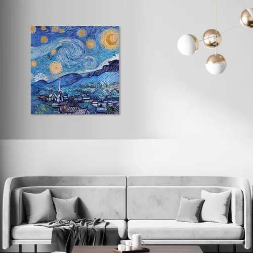 Vista 4 de The Oliver Gal Artist Co. Lienzo cuadrado tradicional de 30 x 30 pulgadas, noche estrellada, arte de pared cuadrado de noche estrellada, color azul
