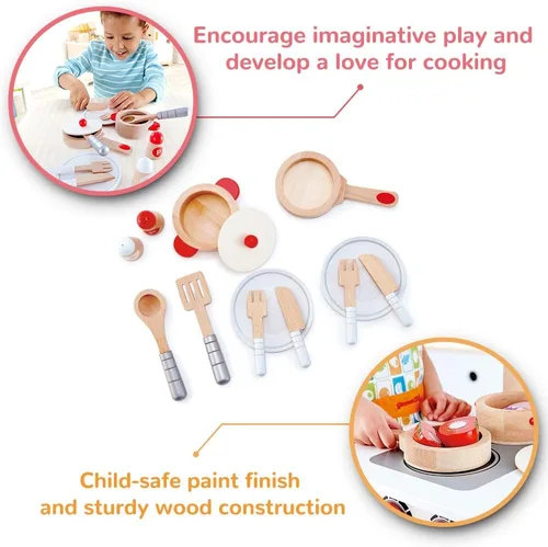 Vista 5 de Hape Cook & Serve Set Juego de cocina de madera de 13 piezas con accesorios