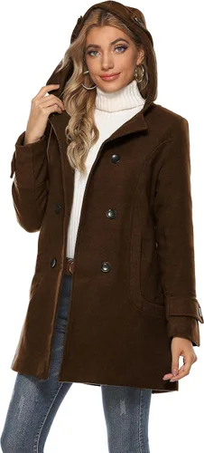 Vista 2 de Tanming Abrigo o chaqueta cálida de lana cruzado para mujer, con capucha