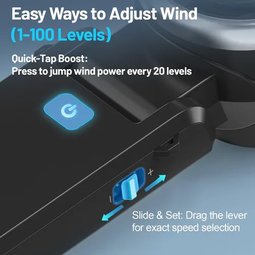 Vista 4 de Kuesuny Potente ventilador de mano de 16000 rpm, ventilador turbo portátil 3 en 1 recargable de 6000 mAh, viento ajustable de 1 a 100 velocidades