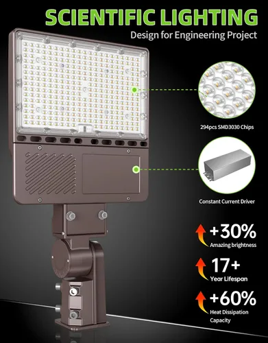Vista 5 de Luz LED para estacionamiento con certificación UL, 150 W, 120 W, 90 W, ajustable, con fotocélula de 22500 lm, caja de zapatos, luces de inundación