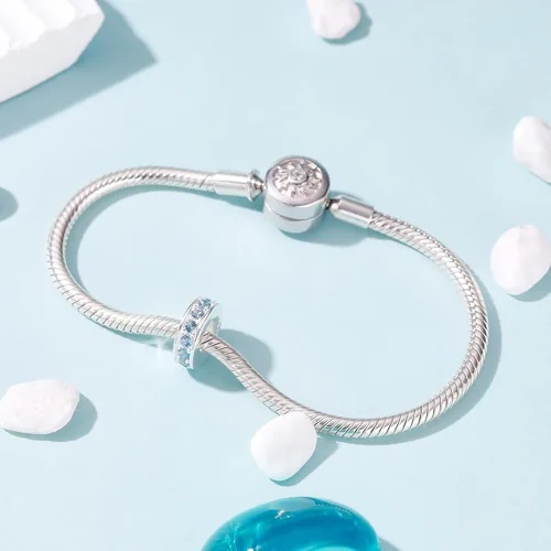 Vista 33 de 925 plata esterlina espaciador encanto grano con CZ transparente para pulseras Pandora Charms