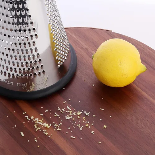 Vista 9 de Rallador de Queso Cónico con Mango - Rallador de Queso Multifuncional de Acero Inoxidable con Triple Función, Mango de Madera, Raspador