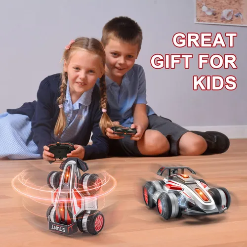 Vista 6 de Autos RC, auto RC de 2.4 GHz, rápido, acrobacias, 4WD, giro 360°, camiones RC con luces y música, camión de acrobacias todoterreno de alta