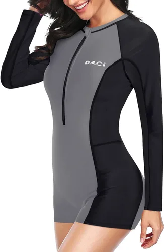 Vista 3 de Daci Traje de baño de manga larga para mujer, de una pieza, con cremallera, protección UPF 50+