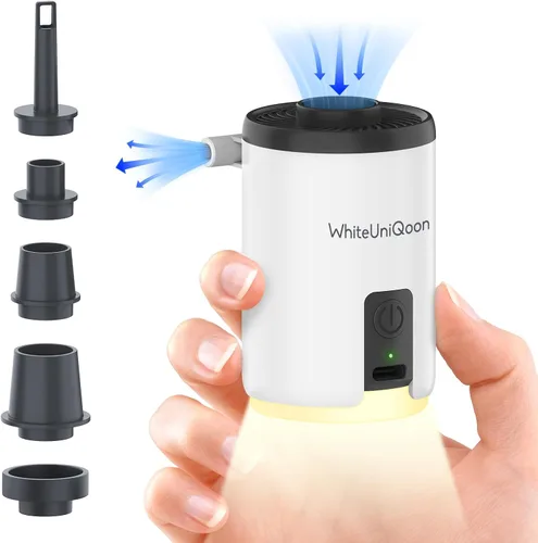Vista 8 de Bomba de aire para inflables, mini bomba de aire con batería de 1600 mAh y luz de campamento recargable por USB para inflar rápidamente, desinflar