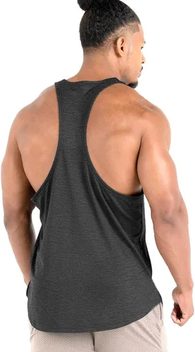 Vista 3 de Lehmanlin Camiseta sin mangas para hombre, con espalda en Y, para gimnasio, fitness, muscular, de secado rápido (paquete de 1 o 3)