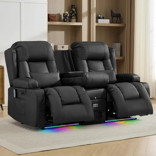 Vista 29 de TUNYI Wall Hugger - Sofá reclinable con consola, sofá biplaza reclinable eléctrico para autocaravana con masaje y Beige