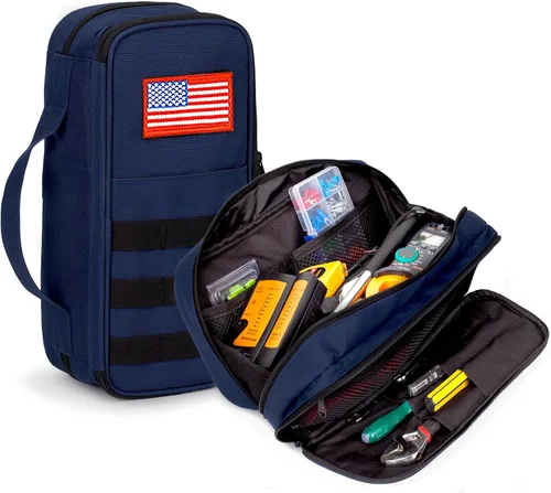 Vista 10 de Bolsa de herramientas táctica para hombres, bolsa de herramientas de boca ancha resistente al agua, bolsas de alcance multiusos con asa