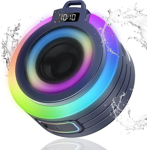 Vista 8 de Altavoz Bluetooth para Ducha, Altavoz Bluetooth Portátil Sonido Estéreo con Ventosa/Cordón, Micrófono Incorporado, Altavoces Inalámbricos IPX7