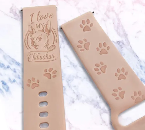 Vista 2 de Correa de reloj personalizada de raza de perro de 0.787 in compatible con Samsung Watch Galaxy Active / Active2 / Gear S4 /S2 silicona grabada