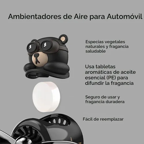Vista 4 de Ambientadores para automóvil, diseño de oso piloto, lindo difusor giratorio para automóvil, diseño de caricaturas, salida de aire automotriz