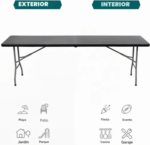 Vista 6 de FDW Mesa de comedor para exteriores de 8 pies, mesa plegable de plástico rectangular portátil con asa de transporte integrada para uso en fiestas