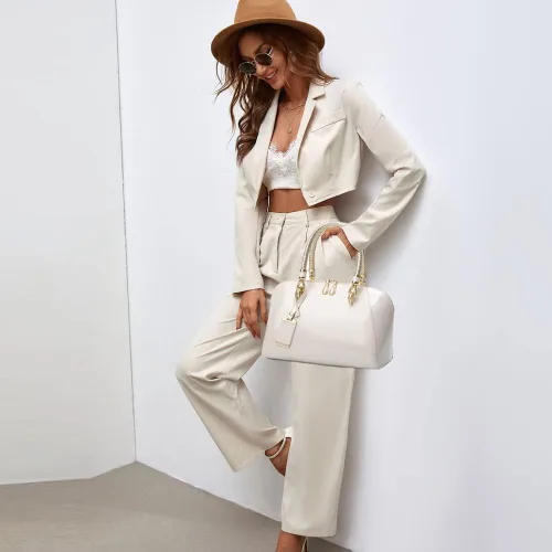 Vista 4 de ZiMing Bolsos de cuero de charol brillante para mujer, bolso con asa superior, bolso elegante, bolso de mano mediano, bolso de hombro