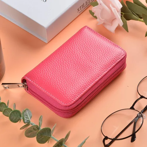 Vista 2 de Easyoulife billetera para tarjetas de crédito de cuero auténtico con espacio para 26 tarjetas
