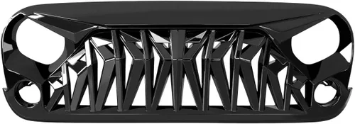 Vista 2 de JK Parrilla frontal de tiburón negro brillante compatible con Jeep Wrangler Rubicon Sahara Sport 2007-2018, ABS