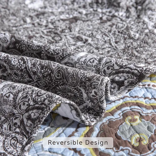 Vista 6 de YAYIDAY Juego de colcha de retazos tamaño Queen – 100% algodón reversible, transpirable, gris, acolchado con fundas de almohada para todas