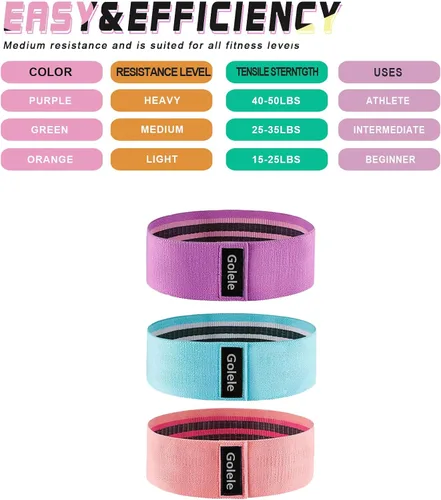 Vista 4 de Resistance Bands for Working Out 3 Booty Bands- Light Medium Heavy Fabric Exercise Bands for Home Gym, Full Body Workouts, Legs, Hip, Glutes, Arms