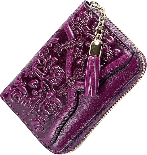 Vista 7 de PIJUSHI Bolsos florales de diseñador con asa superior, bolsos de cuero auténtico, cartera floral para mujer y tarjetero de cuero genuino