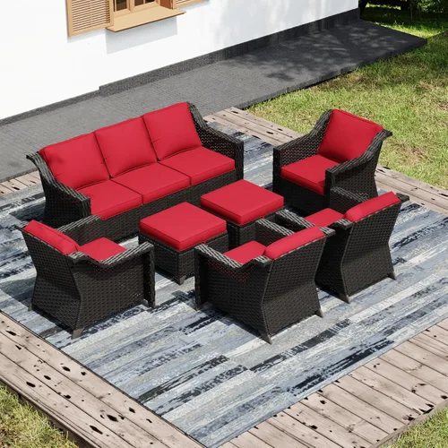 Vista 15 de Joyside Juego de 2 sillas de mimbre para patio, muebles de ratán para exteriores con reposabrazos anchos y cojines gruesos, tamaño grande mejorado
