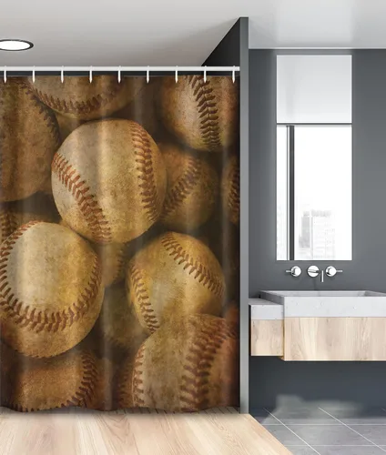 Vista 53 de set de cortina para baño decorativa de tela de poliéster con ganchos