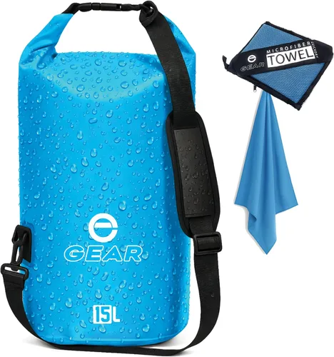 Vista 10 de Dry Bag 15L – Impermeable Flotante Roll Top Dry Sack para kayak, canotaje, camping y playa – Incluye toalla de microfibra de secado rápido (negro)