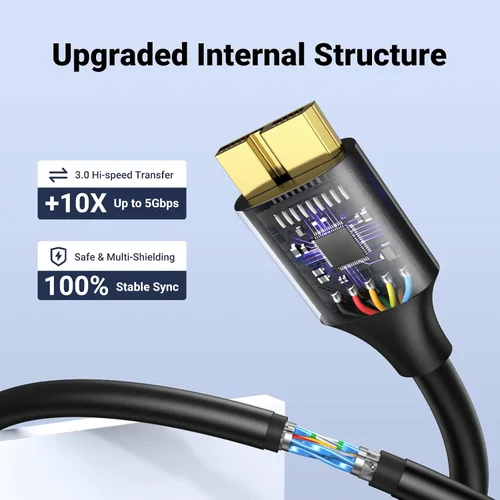 Vista 8 de UGREEN Cable micro USB 3.0 USB 3.0 tipo A macho a micro B compatible con Samsung Galaxy S5 Note 3 cámara disco duro y más 1.5 pies