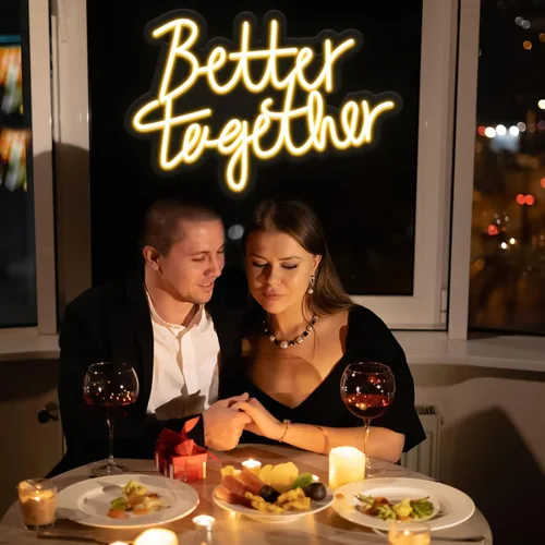 Vista 5 de Letrero de neón con texto en inglés "Better Togethers", decoración de pared para boda, dormitorio, Navidad, día de San Valentín, regalo