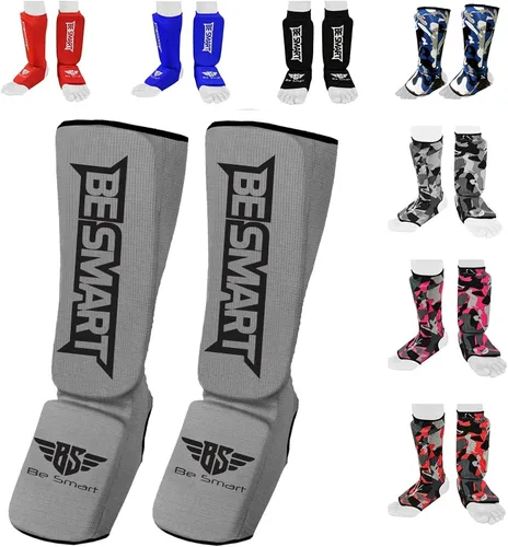 Vista 13 de Be Smart Espinilleras de Muay Thai MMA Kickboxing para Niños, Adultos, Jóvenes, Hombres y Mujeres, Protector de Empeine para Entrenamiento, Equipo