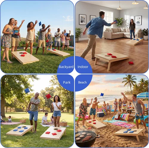Vista 7 de JupiterForce Juego de cornhole portátil para juegos al aire libre, tableros de cornhole de madera maciza regulables con bolsa de transporte, 8