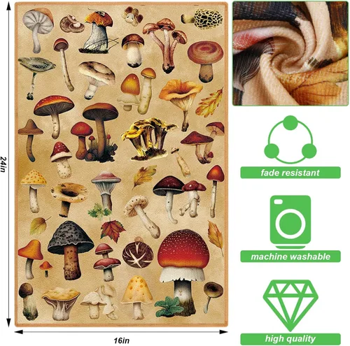 Vista 2 de Preboun Juego de 4 paños de cocina de hongos, 16 x 24 pulgadas, poliéster, color hongo, patrón geométrico, paño de cocina, toallas