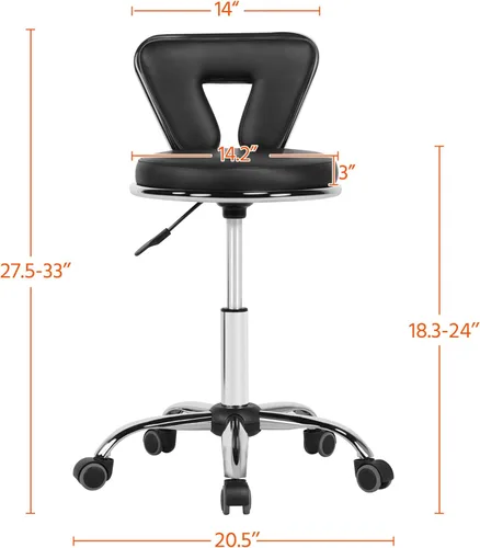 Vista 3 de Yaheetech Nail Tech - Silla con respaldo ajustable, color negro Adjust the seat from 18.3” to 24” for manicure, styling or spa work; five swivel