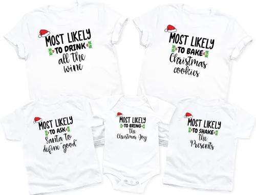 Vista 2 de Camisetas navideñas a juego para la familia, divertidas camisetas de Navidad, camisetas de Navidad a juego, color negro