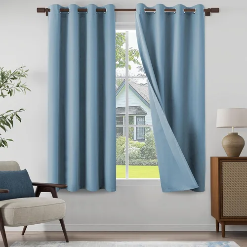 Vista 13 de Cortinas texturizadas de lino 100% opacas de 64 pulgadas de largo, juego de 2 paneles para granja, casa de campo, cortinas ligeras con ojales