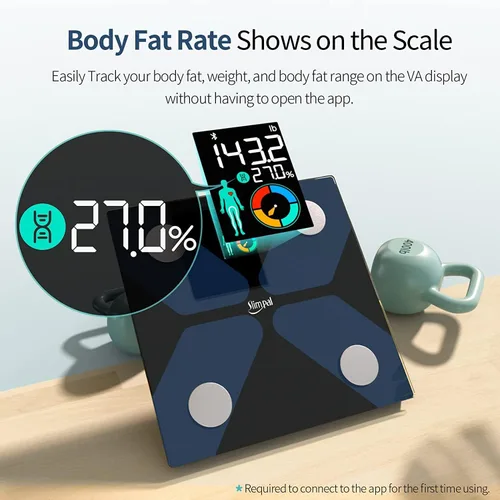 Vista 3 de Slimpal Cinta de medición de grasa corporal y báscula inteligente para peso corporal y grasa con aplicación, báscula digital de baño para pérdida