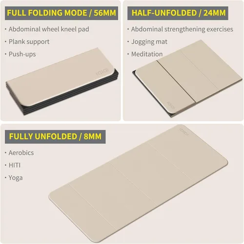Vista 5 de Esterilla de yoga plegable extra grande de 74 x 31.5 pulgadas, 0.315 pulgadas, de doble cara, antideslizante, ligera, para hombre y mujer, portátil