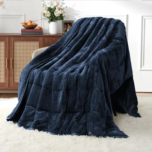 Vista 14 de Uttermara Manta pesada para adultos, manta pesada tamaño Queen con forro polar reversible de terciopelo suave y brillante y acogedor sherpa cálido