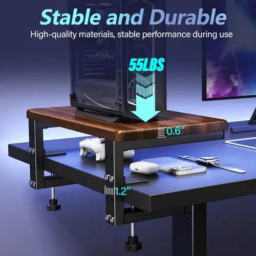 Vista 9 de Extensión de escritorio 3 en 1 con abrazadera y estante para monitor, organizador de escritorio de 16.5 pulgadas, altura ajustable, organizador