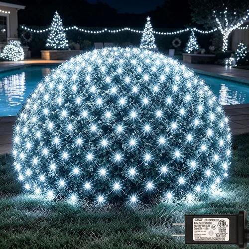 Vista 13 de OYCBUZO 300 luces LED de red de Navidad, 14.8 pies x 5 pies, luces de malla para exteriores, 8 modos, cable verde, tira de luces conectables
