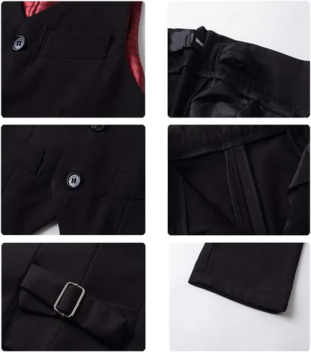 Vista 4 de Trajes de 4 piezas para niños, conjuntos de chaleco y pantalones, ropa formal para niño