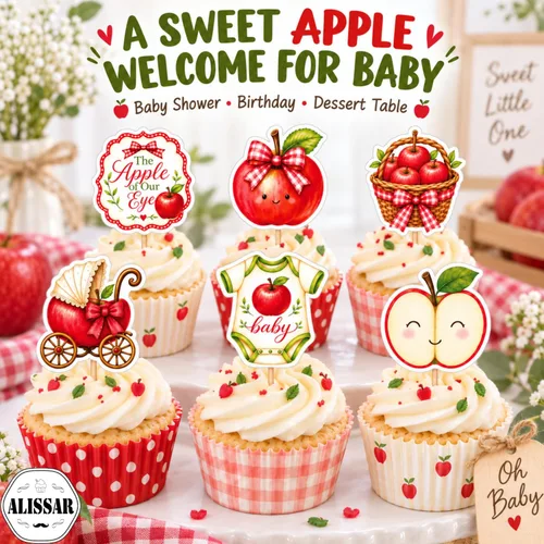Vista 2 de ALISSAR 36 piezas de adornos para cupcakes de Apple Baby Shower