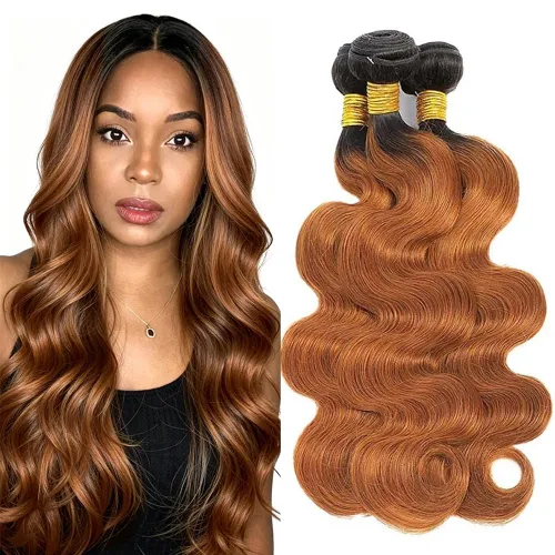 Vista 273 de P4613 Cabello humano rizado onda profunda marrón y paquetes mixtos 8 10 12 P4613 Ombre Marrón-Rubio-DP